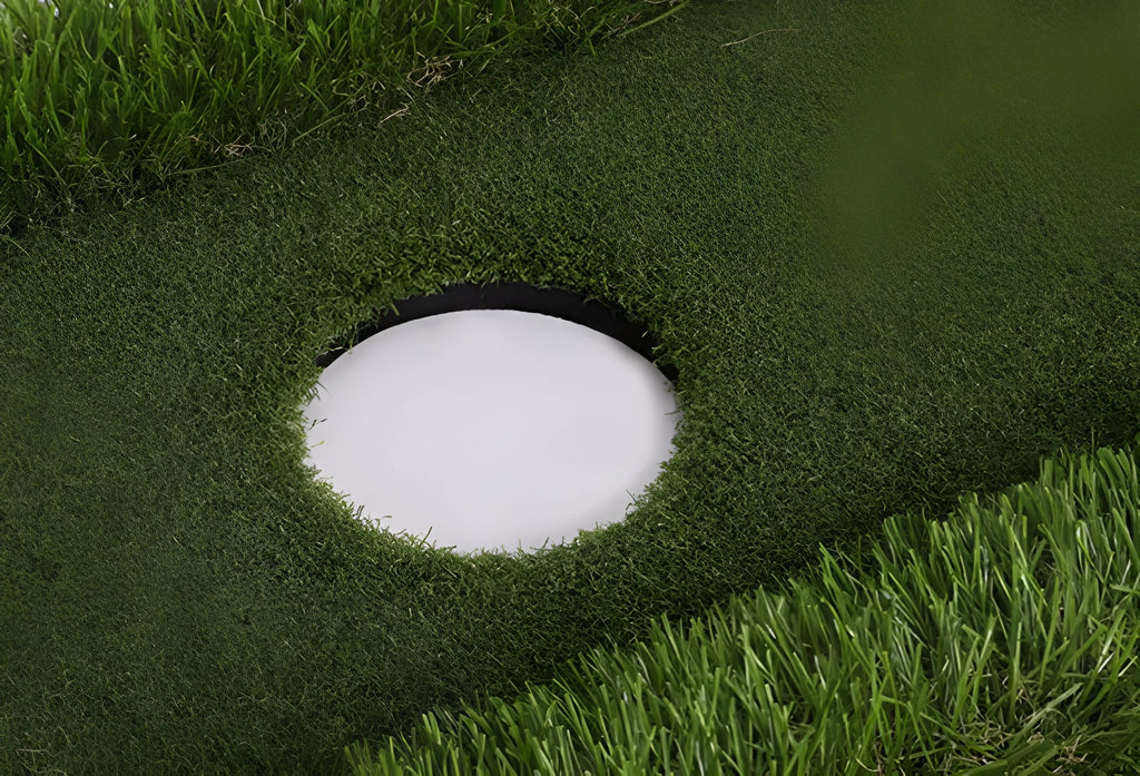 Green golf training mat with PP grass surface on high elastic EVA base for swing practice.