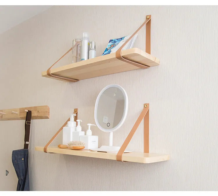 Pine wood wall-mounted storage shelf in Nordic style, dimensions 50 cm by 16 cm
