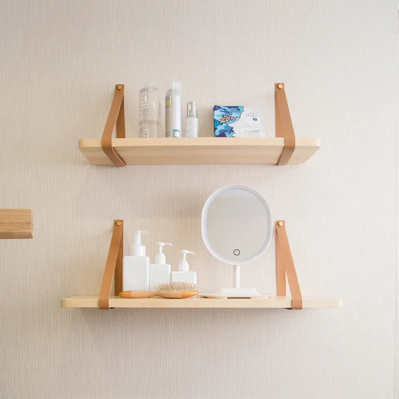 Pine wood wall-mounted storage shelf in Nordic style, dimensions 50 cm by 16 cm