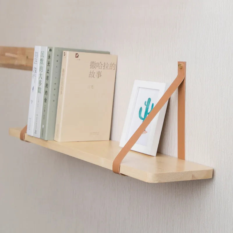 Pine wood wall-mounted storage shelf in Nordic style, dimensions 50 cm by 16 cm
