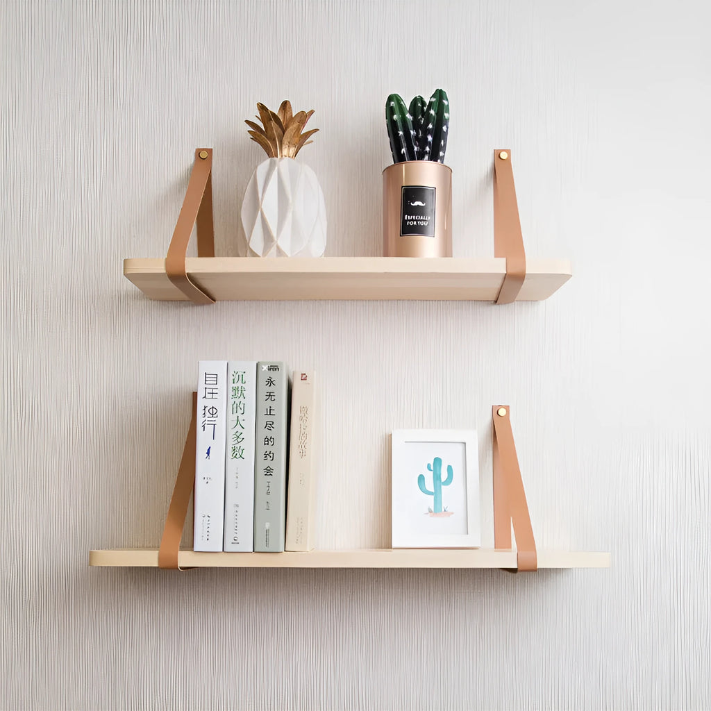 Pine wood wall-mounted storage shelf in Nordic style, dimensions 50 cm by 16 cm