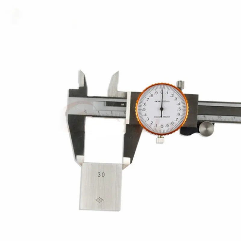 Black and white plastic vernier caliper showing 0-150mm stainless steel scale with 0.1mm graduations.