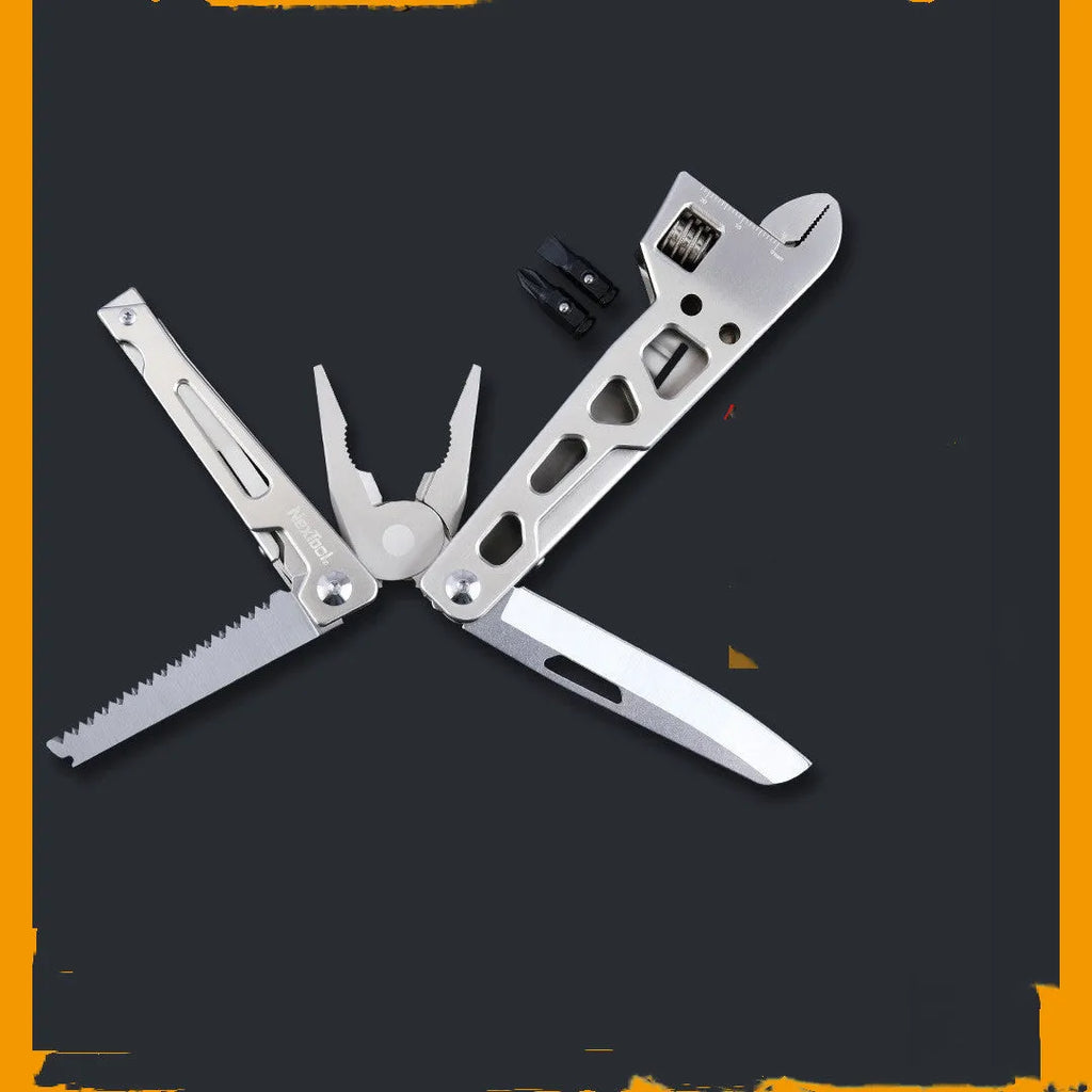White stainless steel multi-function wrench knife and needle nose pliers tool with 8 cm blade