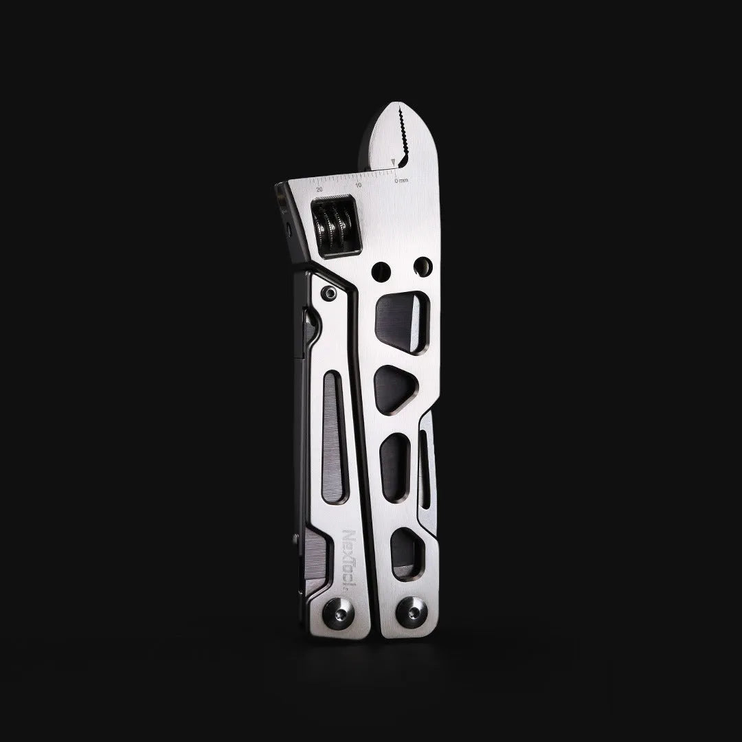 White stainless steel multi-function wrench knife and needle nose pliers tool with 8 cm blade