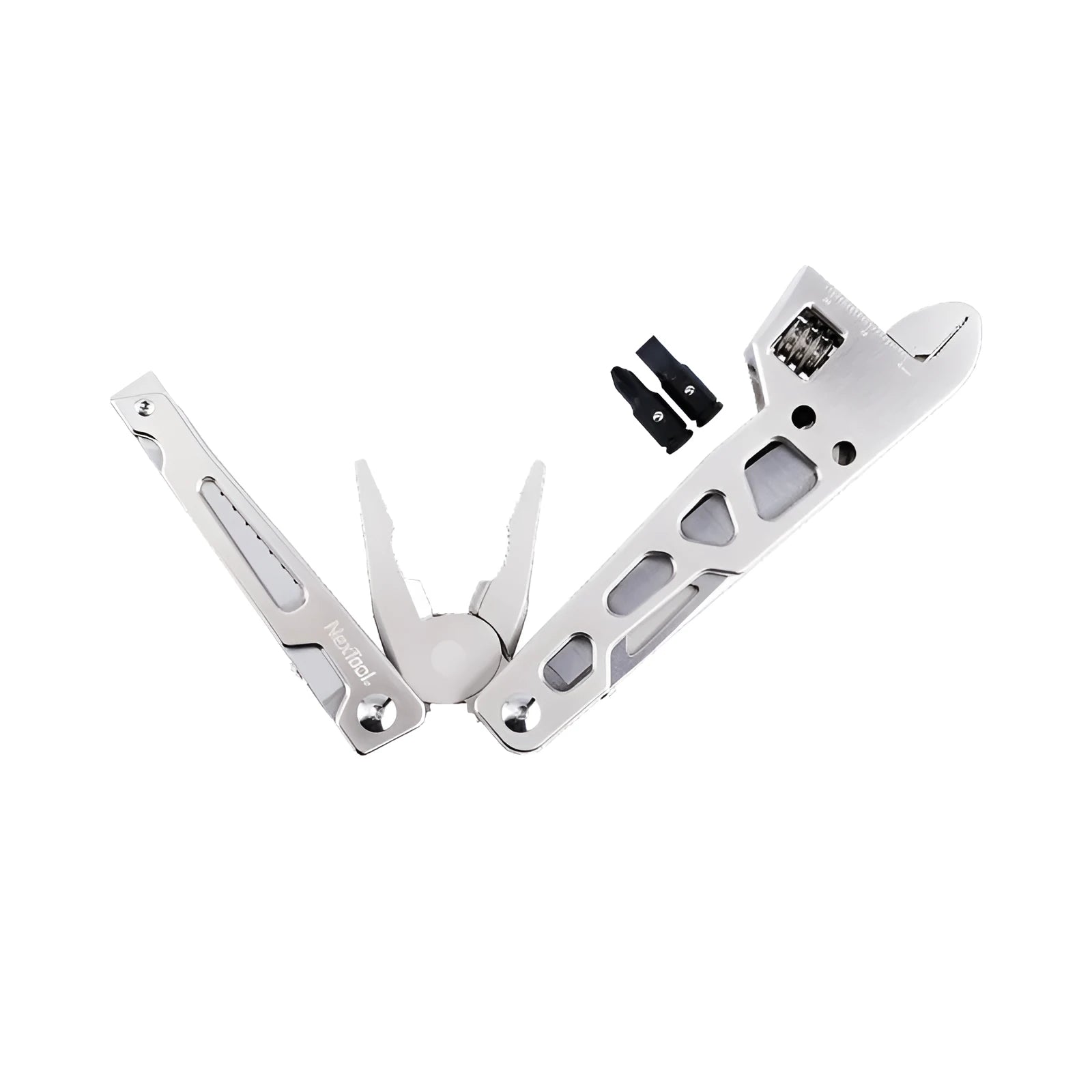 White stainless steel multi-function wrench knife and needle nose pliers tool with 8 cm blade
