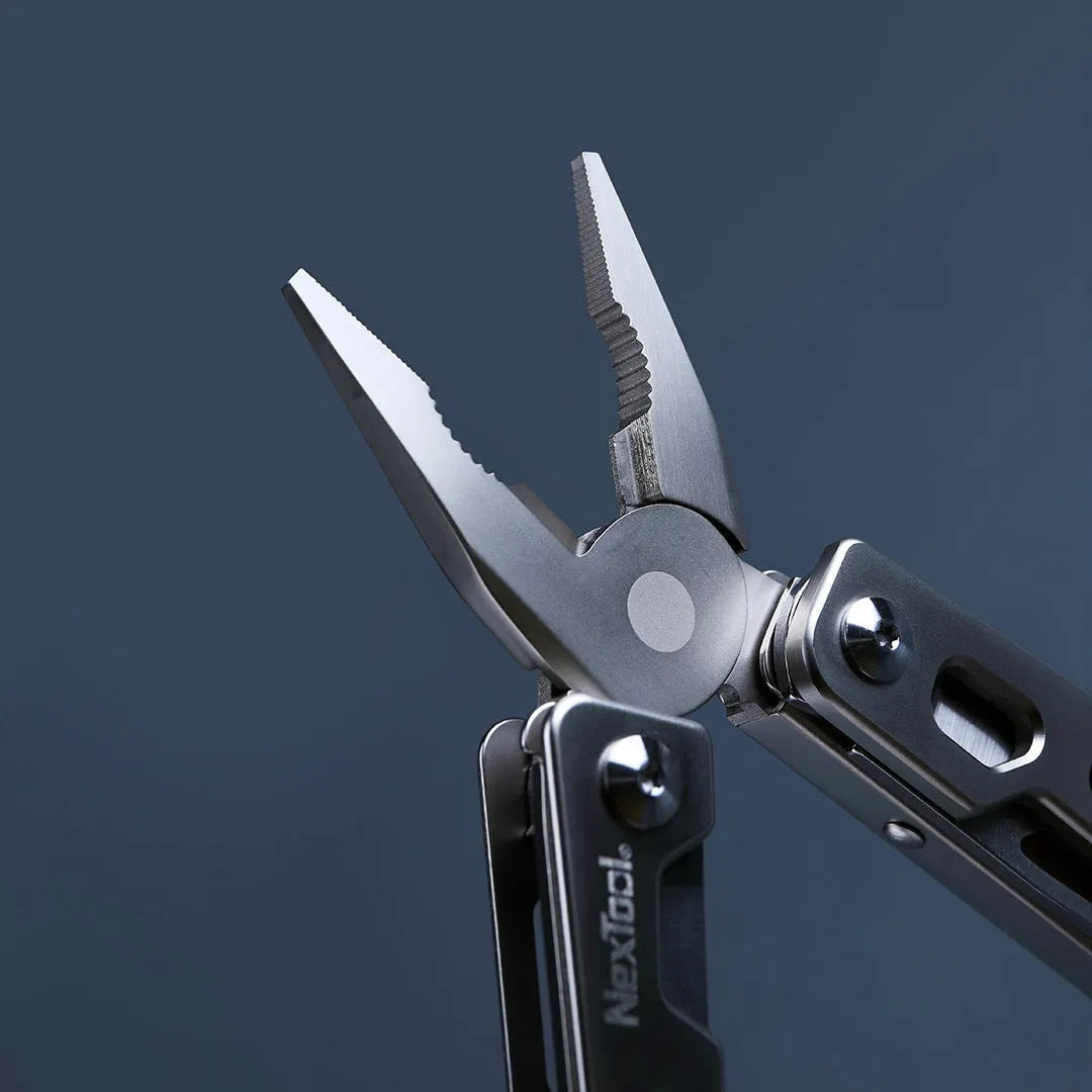 White stainless steel multi-function wrench knife and needle nose pliers tool with 8 cm blade