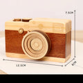 Wooden rotating camera music box in pine wood with carton packaging