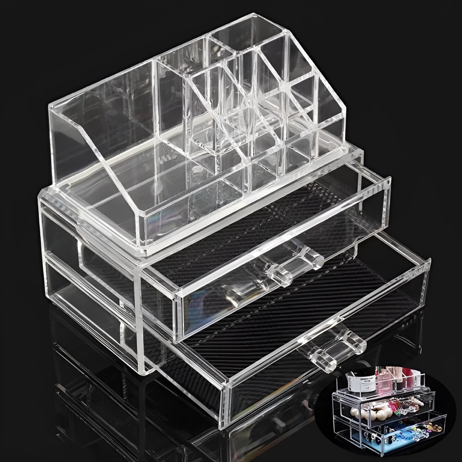 Transparent acrylic foldable storage box with 18L capacity for makeup organisation