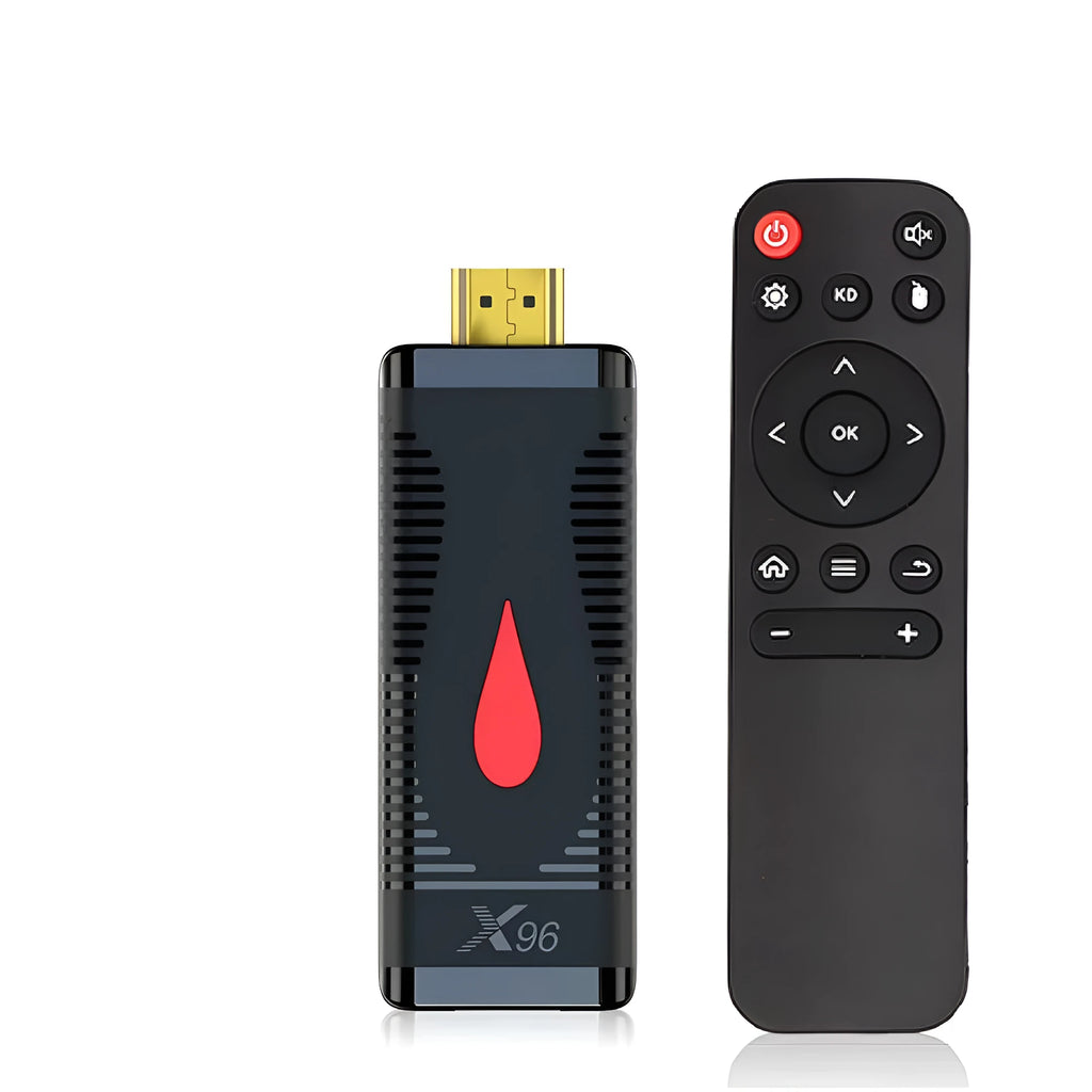 Smart TV Stick Mini Dongle with Allwinner H313 processor and remote control showing HDMI connection