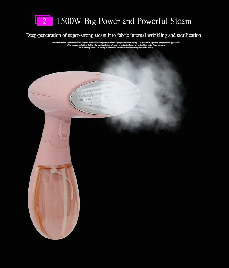 Sokany pink handheld steam ironing brush with power cord and EU plug