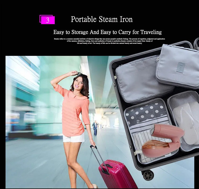 Sokany pink handheld steam ironing brush with power cord and EU plug