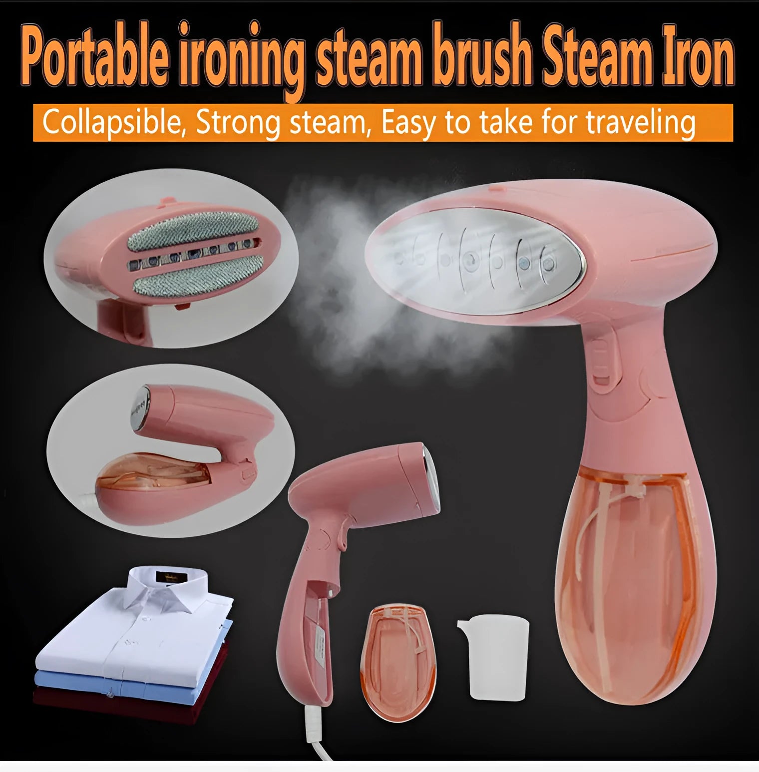 Sokany pink handheld steam ironing brush with power cord and EU plug