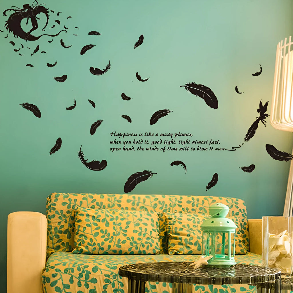 Black feather angel three generations wall sticker measuring 50x70 cm