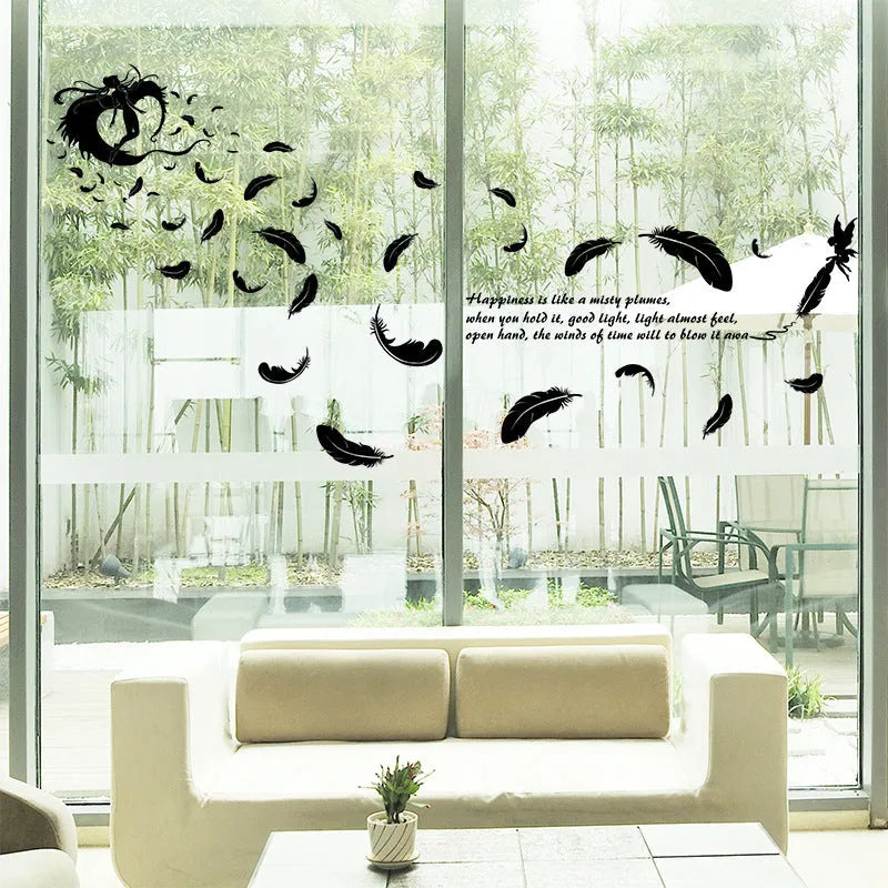 Black feather angel three generations wall sticker measuring 50x70 cm