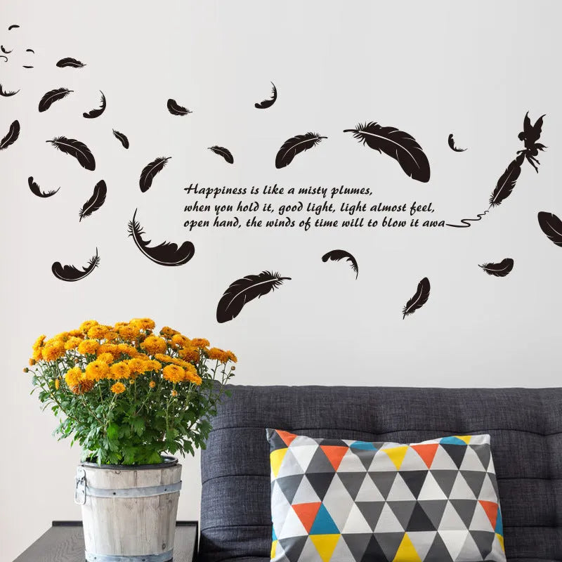 Black feather angel three generations wall sticker measuring 50x70 cm