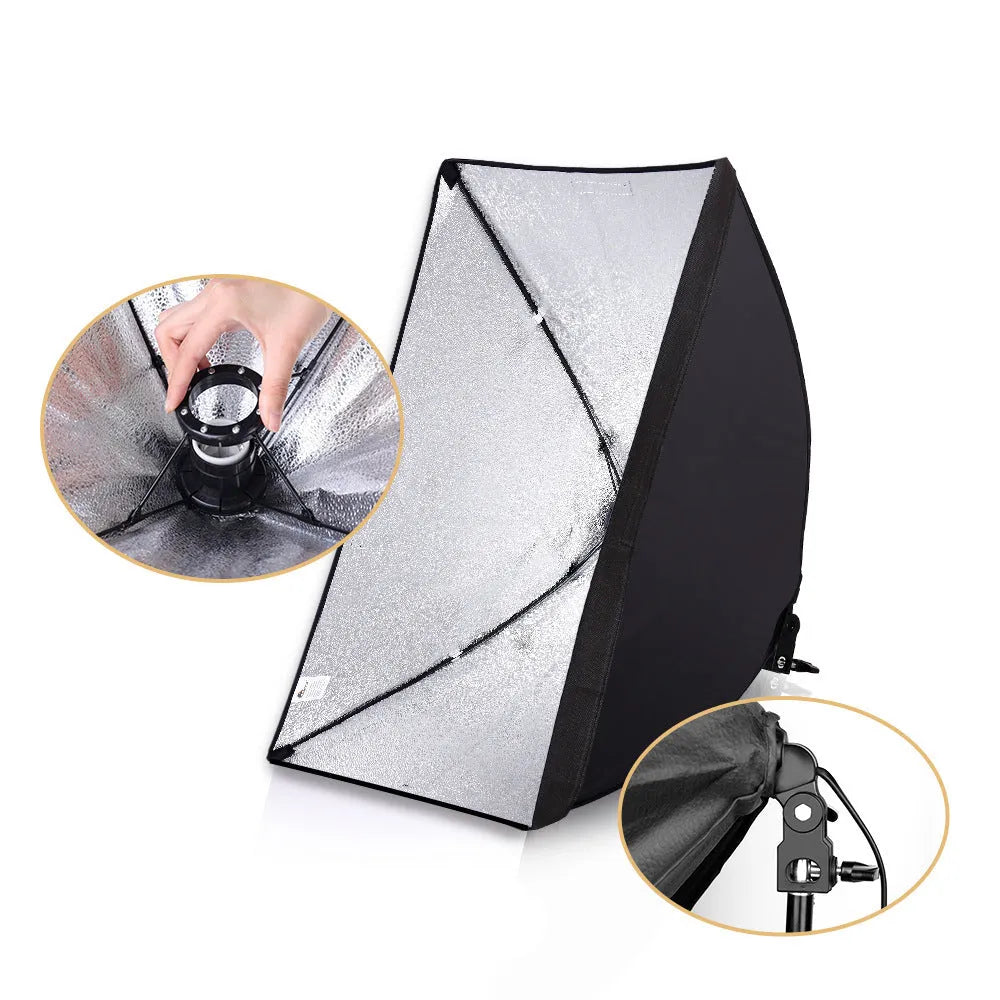 Photography studio light set with 50x70cm softbox on 2 metre stand for product shooting