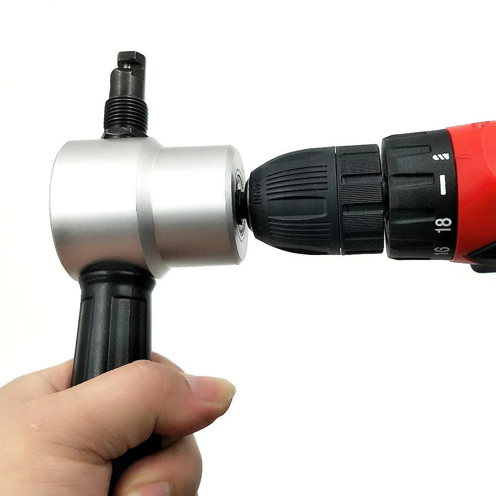 Double-head metal sheet cutter in red or silver, 3 mm cutting capacity, 12 mm radius, 1500-3000 RPM electric punching shear