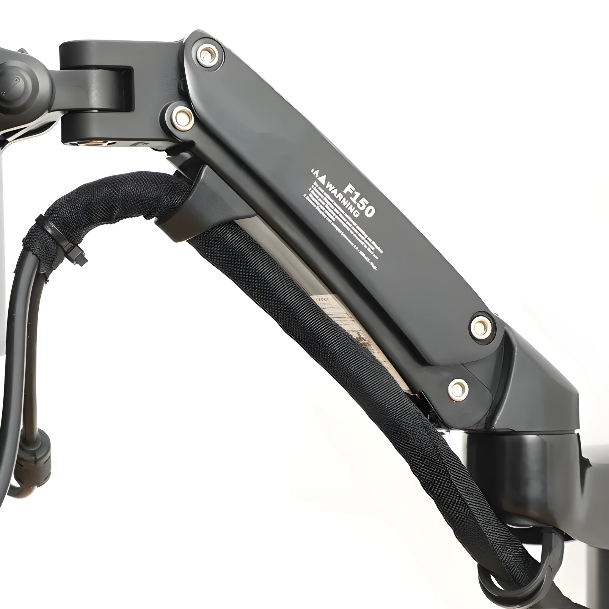 Black wall-mounted aluminium alloy computer monitor stand with telescopic rotating arm for VESA mounting.