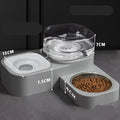 Mobile unplugged automatic pet feeder and water dispenser with double bowl or square feeding waterer in grey, pink, blue, or green.
