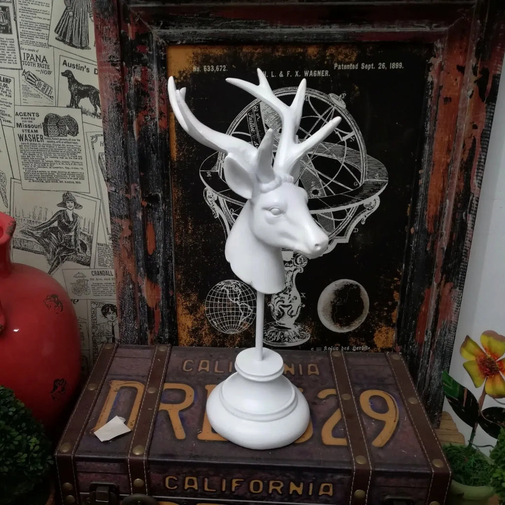 Natural resin animal sculpture home decoration in black, white, or wood colour, 32cm tall