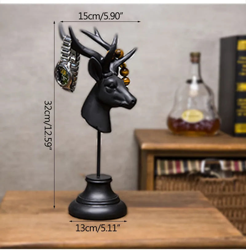 Natural resin animal sculpture home decoration in black, white, or wood colour, 32cm tall