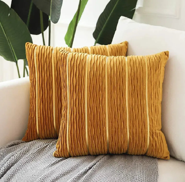Velvet striped cushion cover for sofa in 45x45cm size showing plush texture
