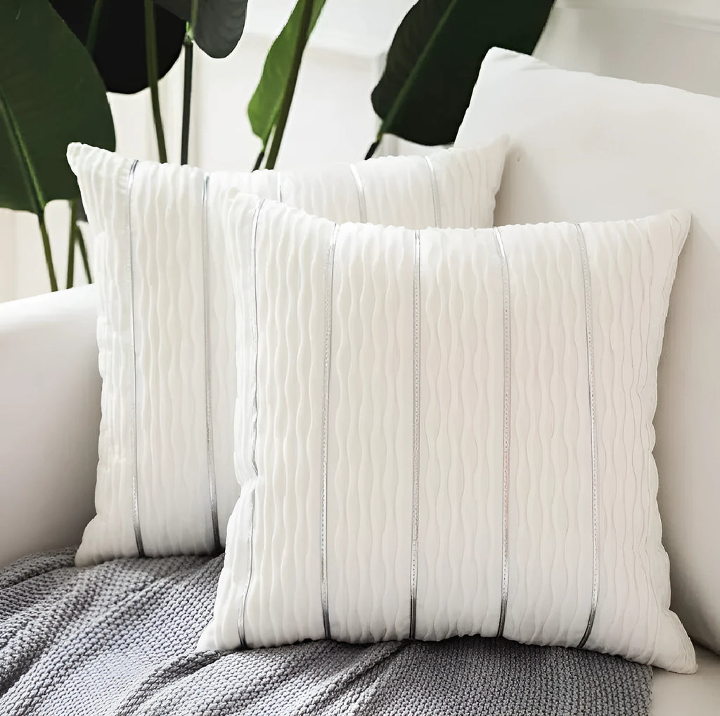 Velvet striped cushion cover for sofa in 45x45cm size showing plush texture