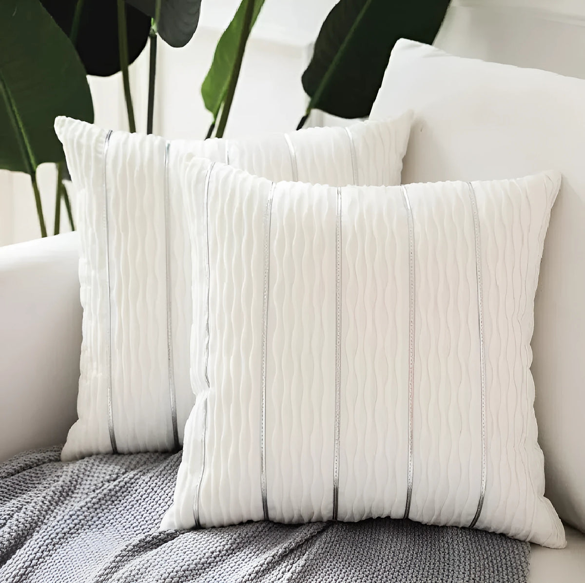 Velvet striped cushion cover for sofa in 45x45cm size showing plush texture
