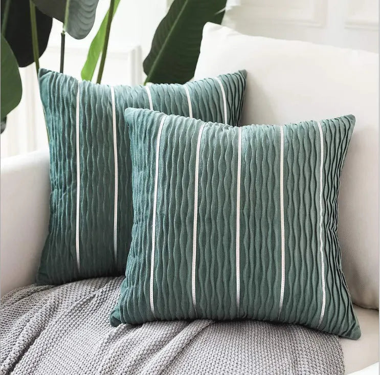Velvet striped cushion cover for sofa in 45x45cm size showing plush texture