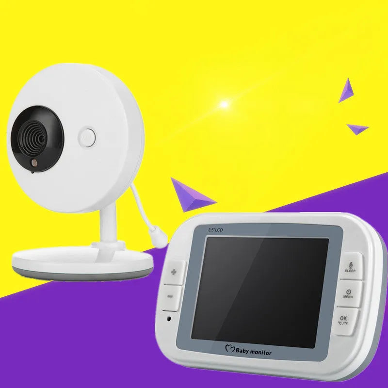 White wireless baby monitor with 3.5 inch screen and UFO-style camera unit for nursery monitoring