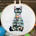 DIY cat embroidery kit with cotton linen fabric and embroidery stretch frame
