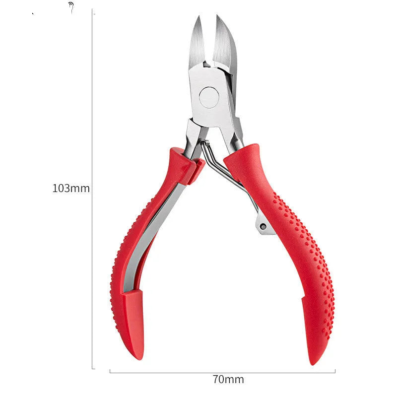 Stainless steel nail clippers with red, blue, or black ABS plastic handles