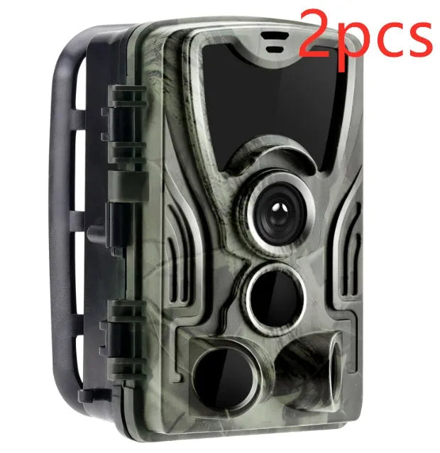 Green cellular trail camera with 16MP sensor and infrared LEDs for night vision wildlife monitoring