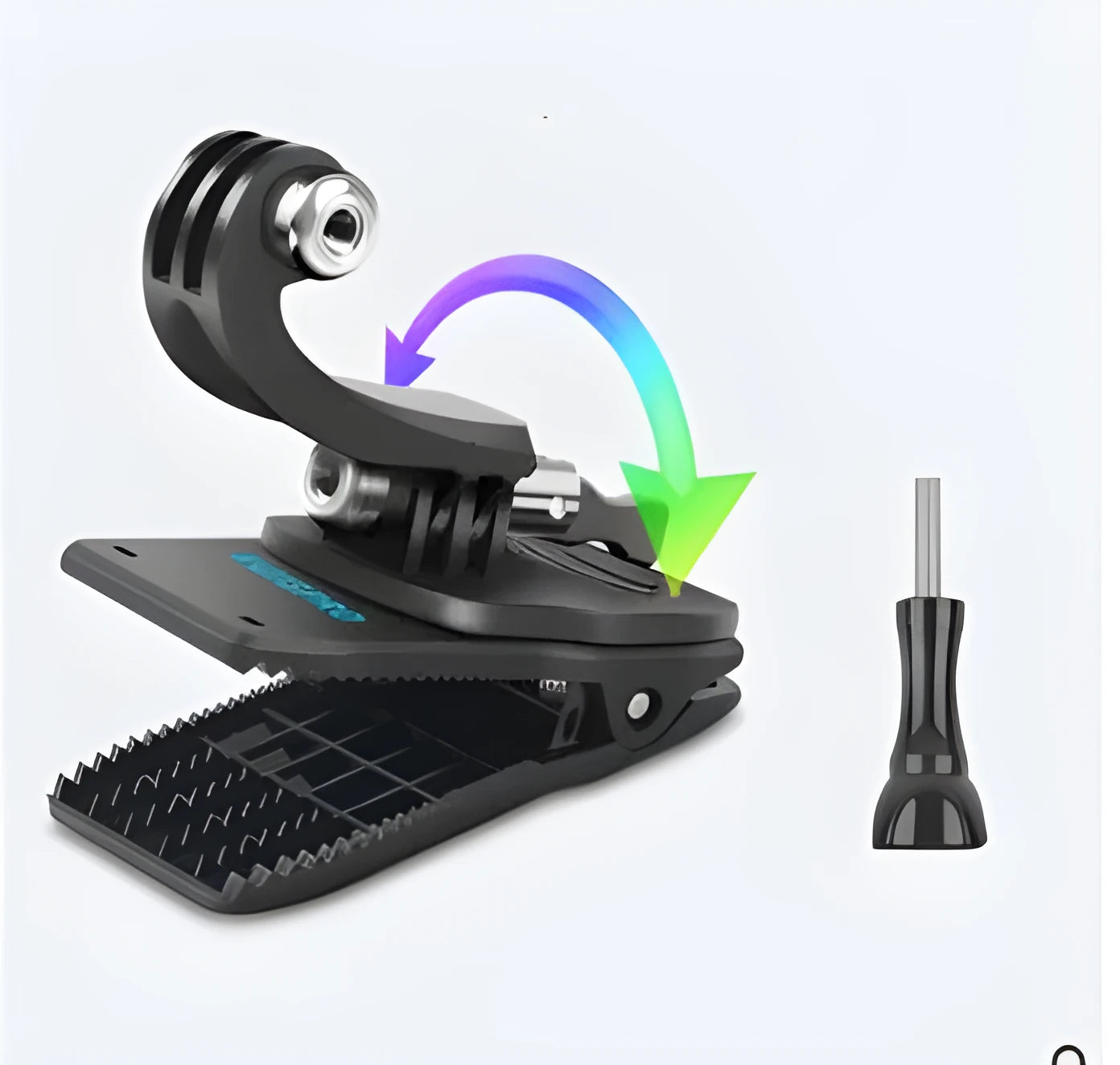 360-degree rotating backpack clip for GoPro action cameras with ABS and aluminium alloy construction
