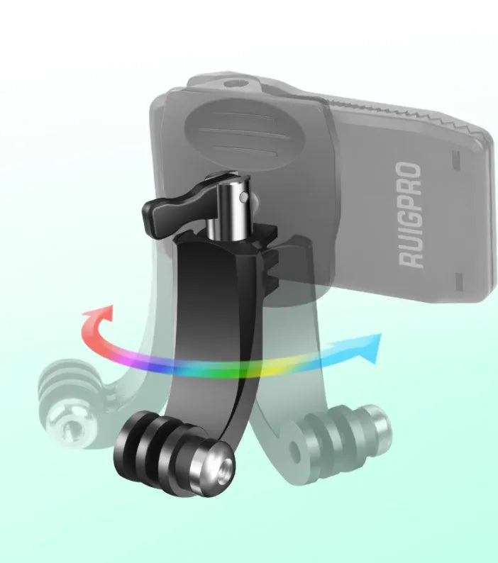 360-degree rotating backpack clip for GoPro action cameras with ABS and aluminium alloy construction