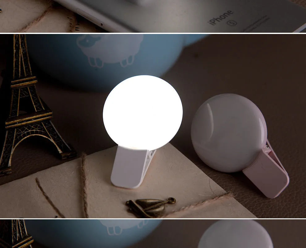 Round fill light for make-up selfies, always bright, in Black, Pink or White, for mobile phone use