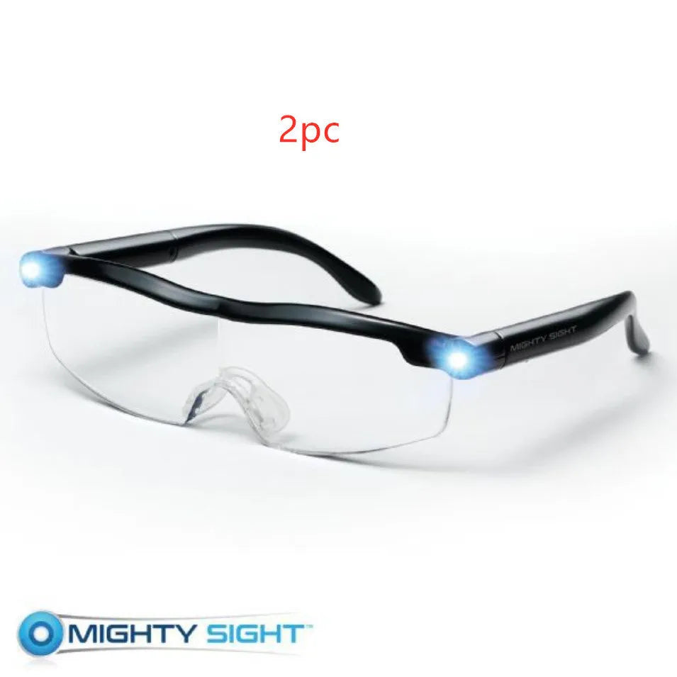 Transparent black USB LED reading glasses with integrated lighting and ABS frame