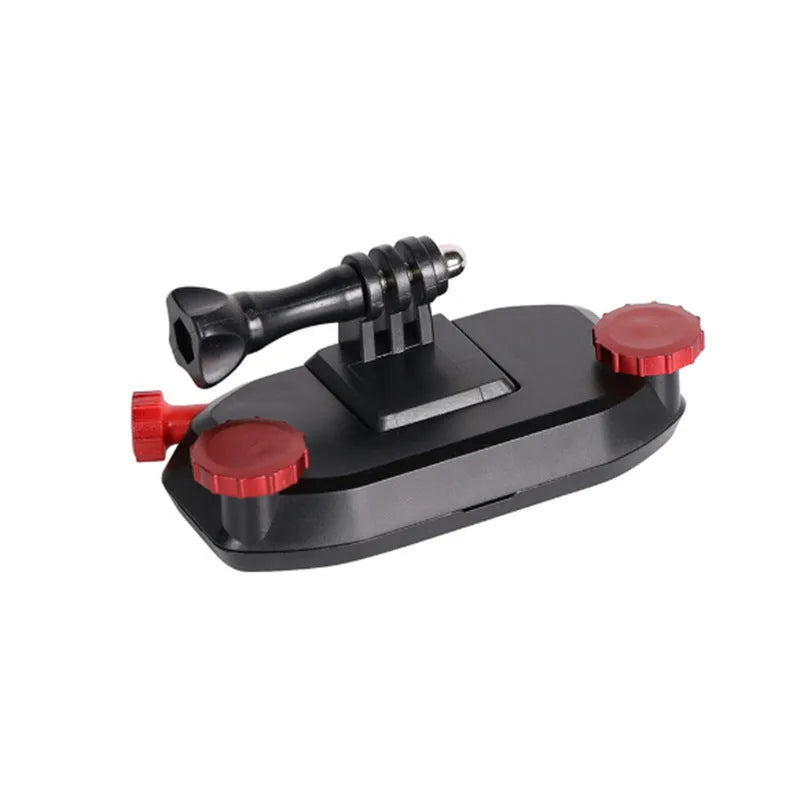 Plastic backpack clip for mounting sports cameras to straps, shown in blue colour option