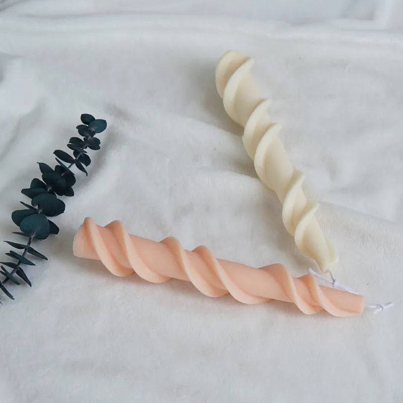 Spiral lace candle silicone mould for creating decorative pillar candles with threaded patterns