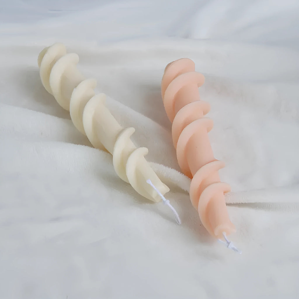 Spiral lace candle silicone mould for creating decorative pillar candles with threaded patterns