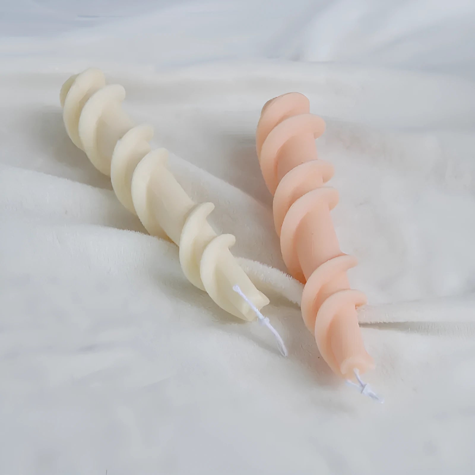 Spiral lace candle silicone mould for creating decorative pillar candles with threaded patterns