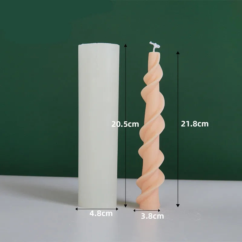 Spiral lace candle silicone mould for creating decorative pillar candles with threaded patterns