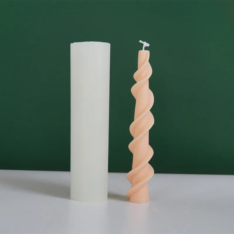 Spiral lace candle silicone mould for creating decorative pillar candles with threaded patterns