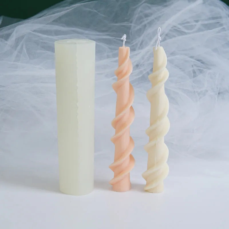 Spiral lace candle silicone mould for creating decorative pillar candles with threaded patterns
