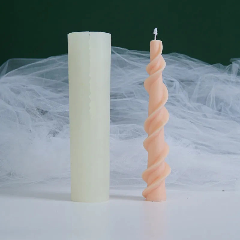 Spiral lace candle silicone mould for creating decorative pillar candles with threaded patterns