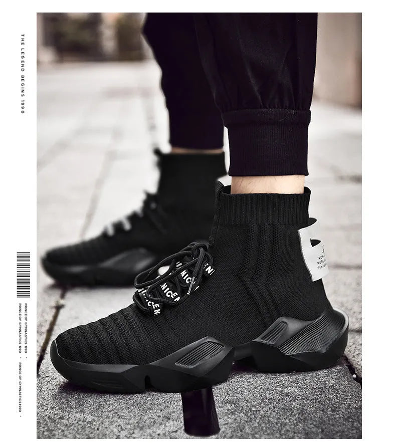 Men's black and white casual sports shoes with mesh lining, shown in large sizes