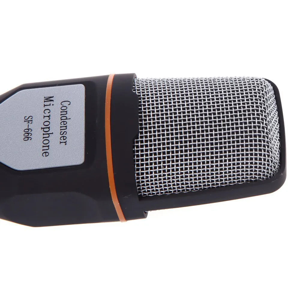 Black wired PC microphone with clip holder and 1.85m cable for chatting and karaoke