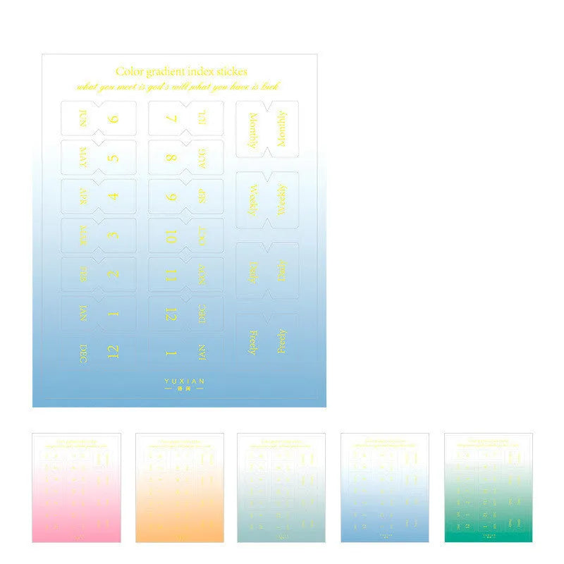 Ten sheets of morandi gradient bookmark stickers with symphony pattern, each measuring 88 by 110 millimetres