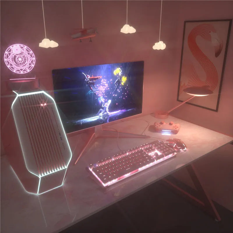 Pink wired mechanical keyboard and mouse set with green or red axis switches for e-sports gaming