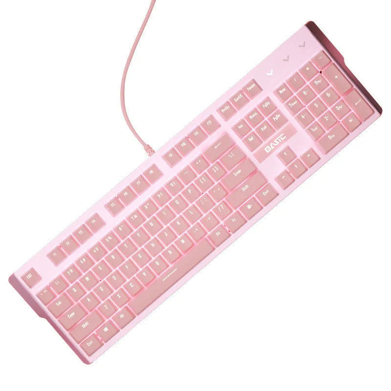 Pink wired mechanical keyboard and mouse set with green or red axis switches for e-sports gaming